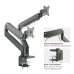 ROLINE Dual Monitor arm for desk, Pneumatic, Desk Clamp, up to 15kg each.