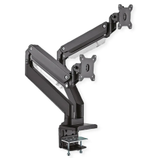 ROLINE Dual Monitor arm for desk, Pneumatic, Desk Clamp, up to 15kg each.